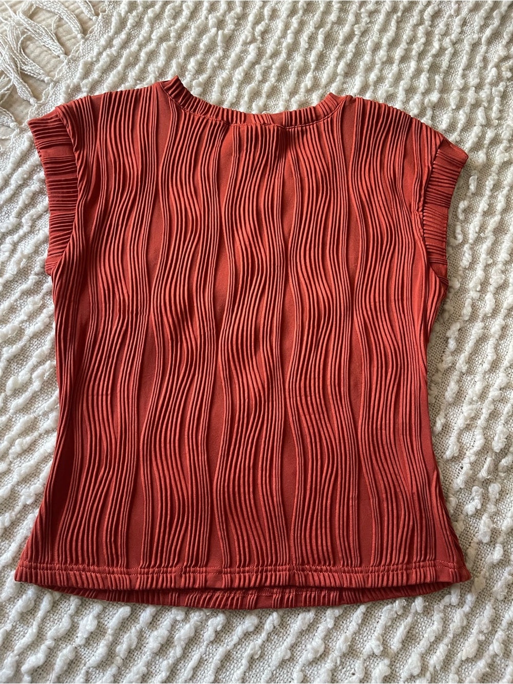 Pretty Garden Wavy Textured Short Sleeve Top - Rust Orange